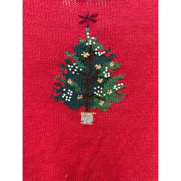 VTG Christmas Sweater Womens M 10 12 Cardigan Cozy Cabin Tree Embroidered red - Picture 2 of 8